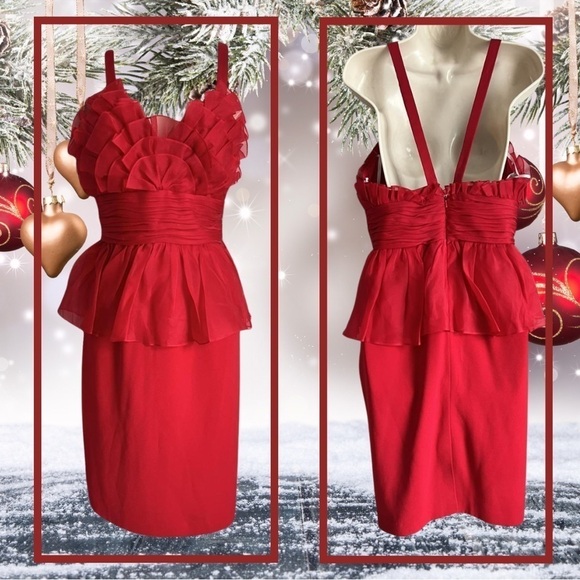 MIKAEL AGHAL,Stunning Red Cocktail Dress, Back Zip, EUC, Measurements in Pics, 2 - Picture 1 of 15